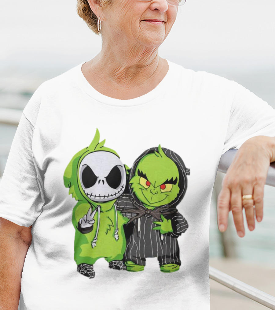Baby Jack Skellington And Grinch In Green Hoodies T-Shirt
