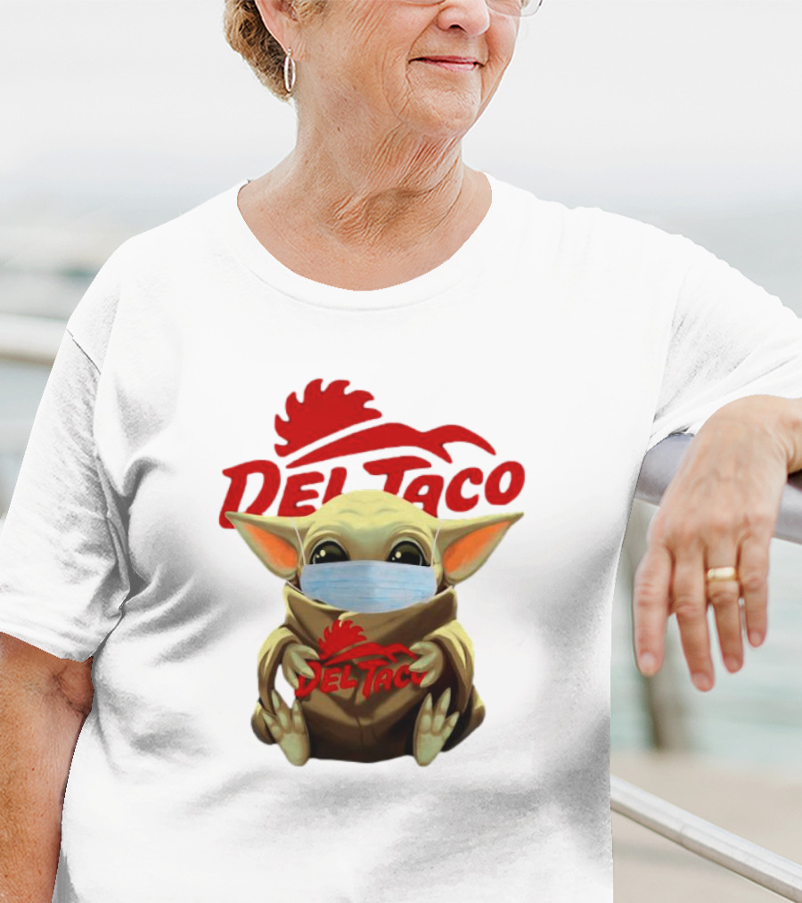 Baby Yoda Wearing Face Mask Holding Del Taco T-Shirt