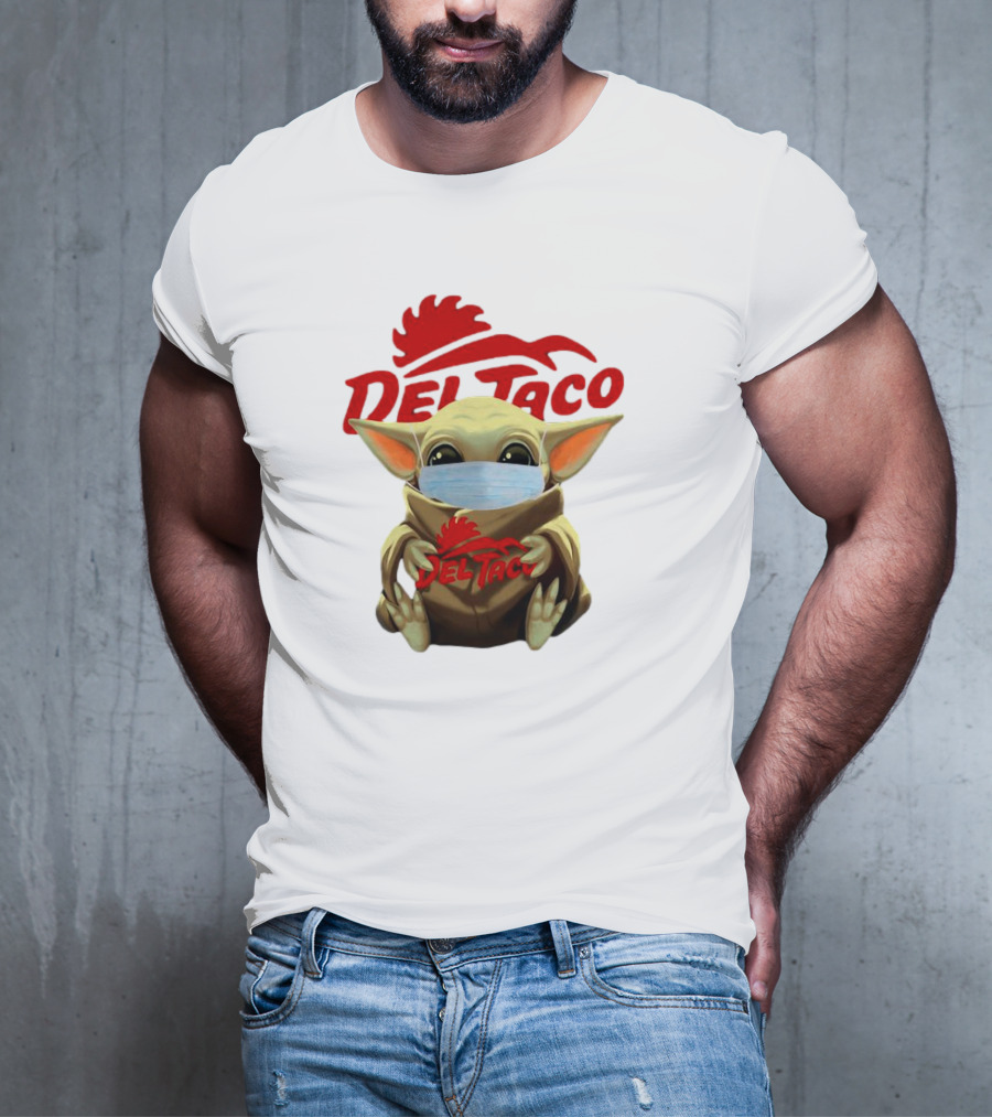 Baby Yoda Wearing Face Mask Holding Del Taco T-Shirt