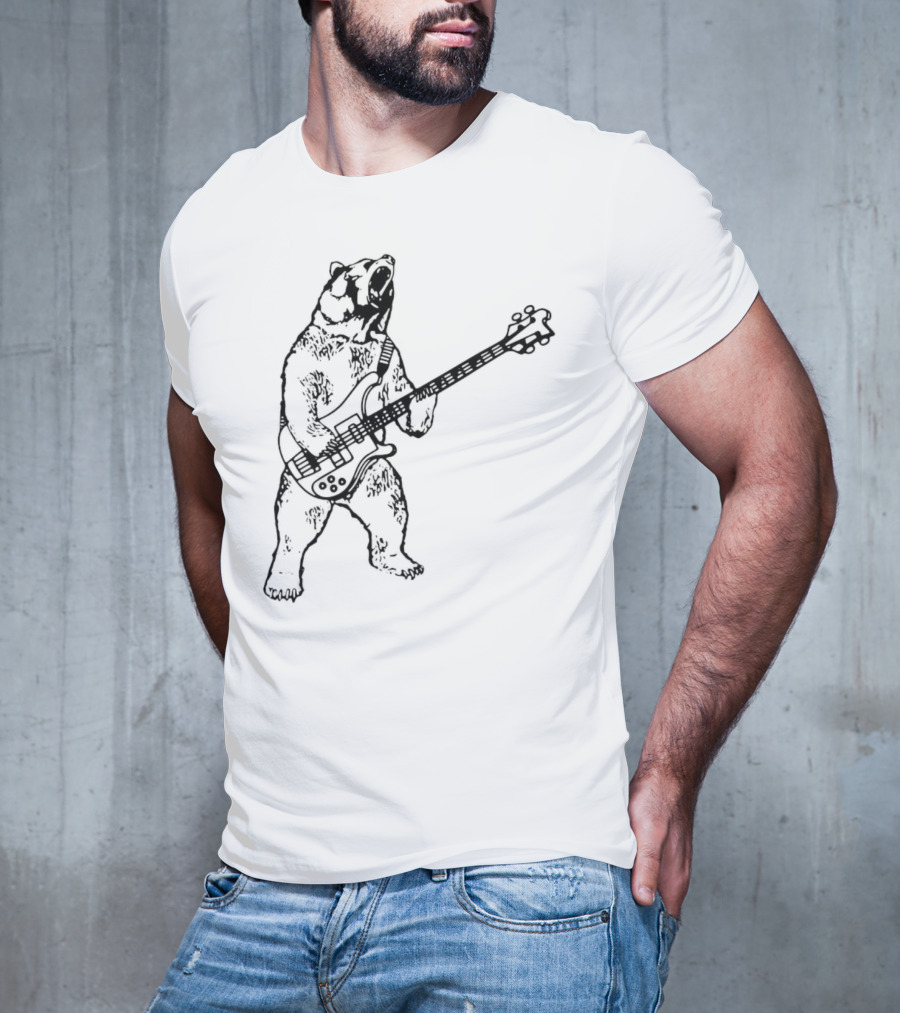 Bear Playing Bass Guitar Rocking Out T-Shirt
