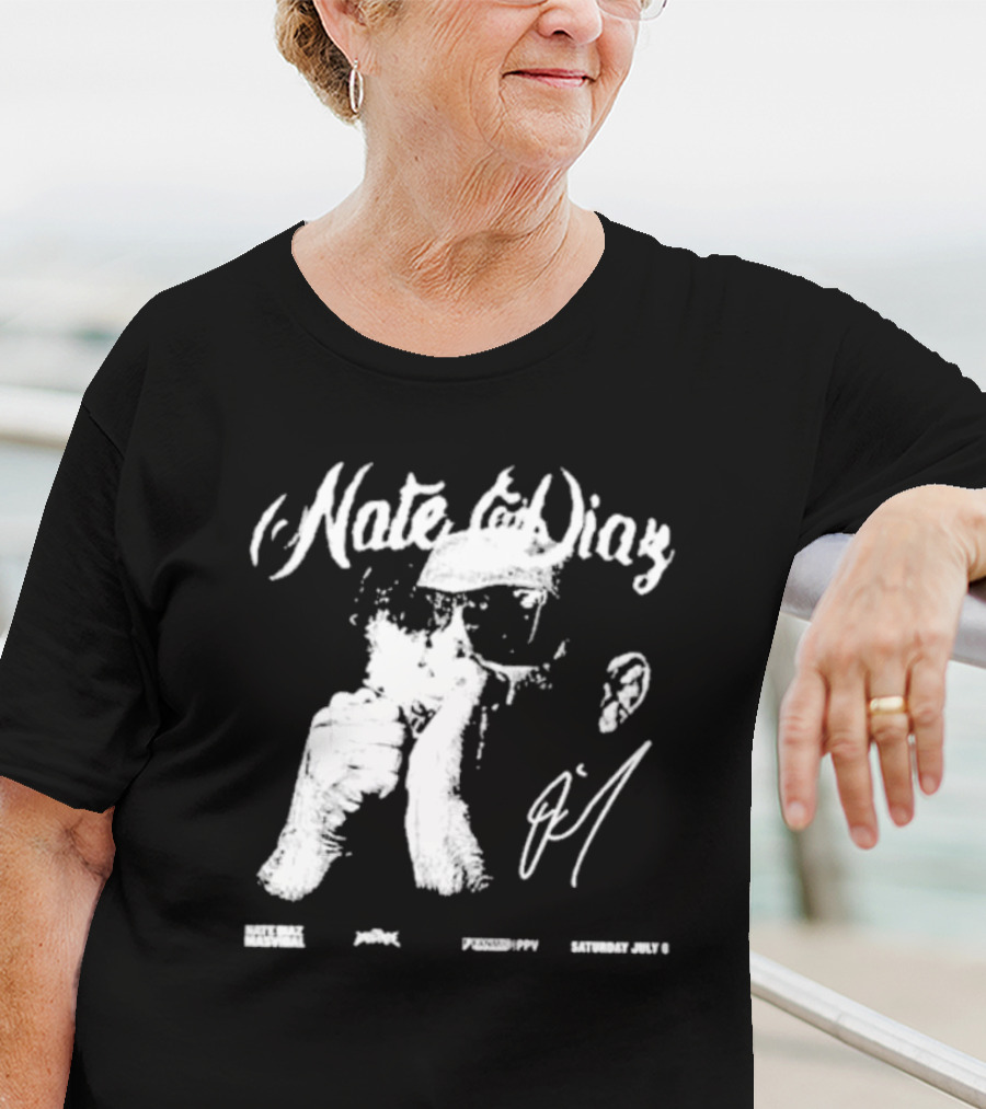 Nate Diaz Big Face Smoke Saturday July 6 Black Hat Mafia 육백팔십팔 Pshhoppy T-Shirt