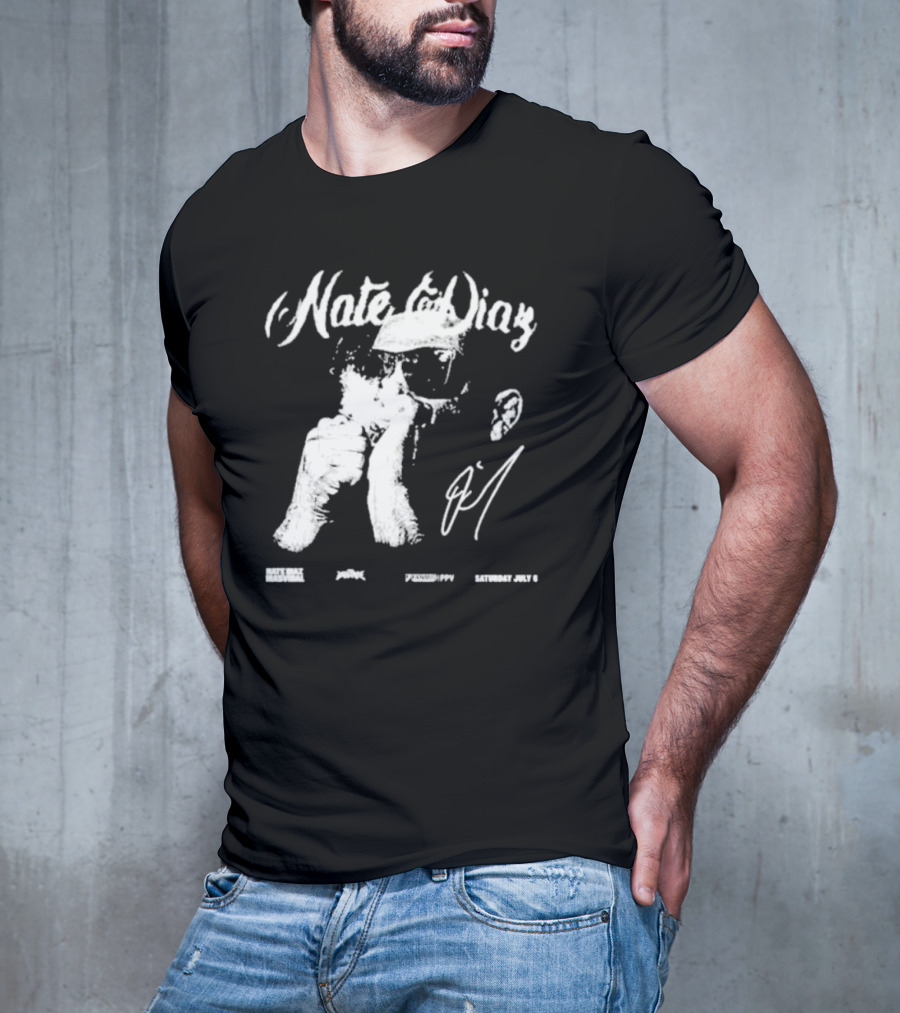 Nate Diaz Big Face Smoke Saturday July 6 Black Hat Mafia 육백팔십팔 Pshhoppy T-Shirt