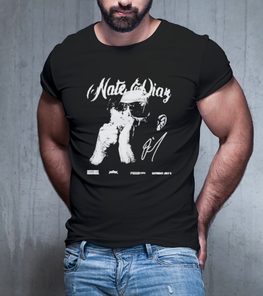 Nate Diaz Big Face Smoke Saturday July 6 Black Hat Mafia 육백팔십팔 Pshhoppy T-Shirt