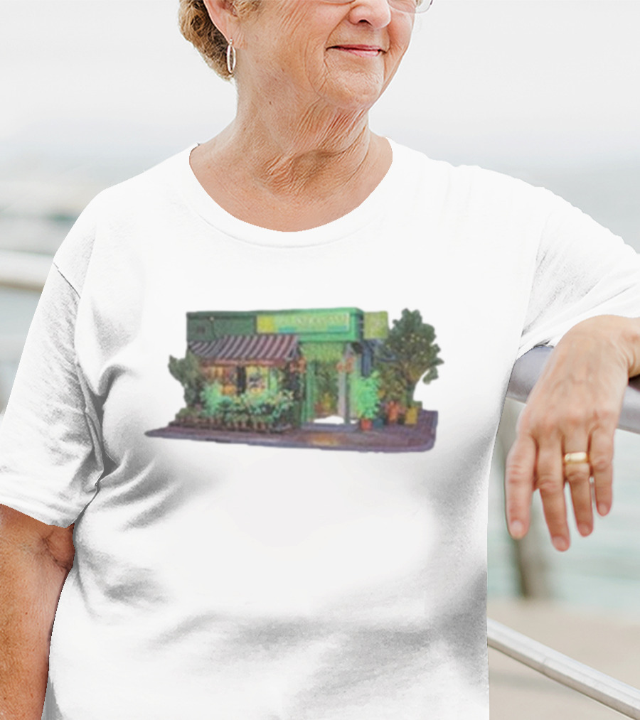 Aplasticplant Botanic Corner Greenhouse Storefront Scene T-Shirt