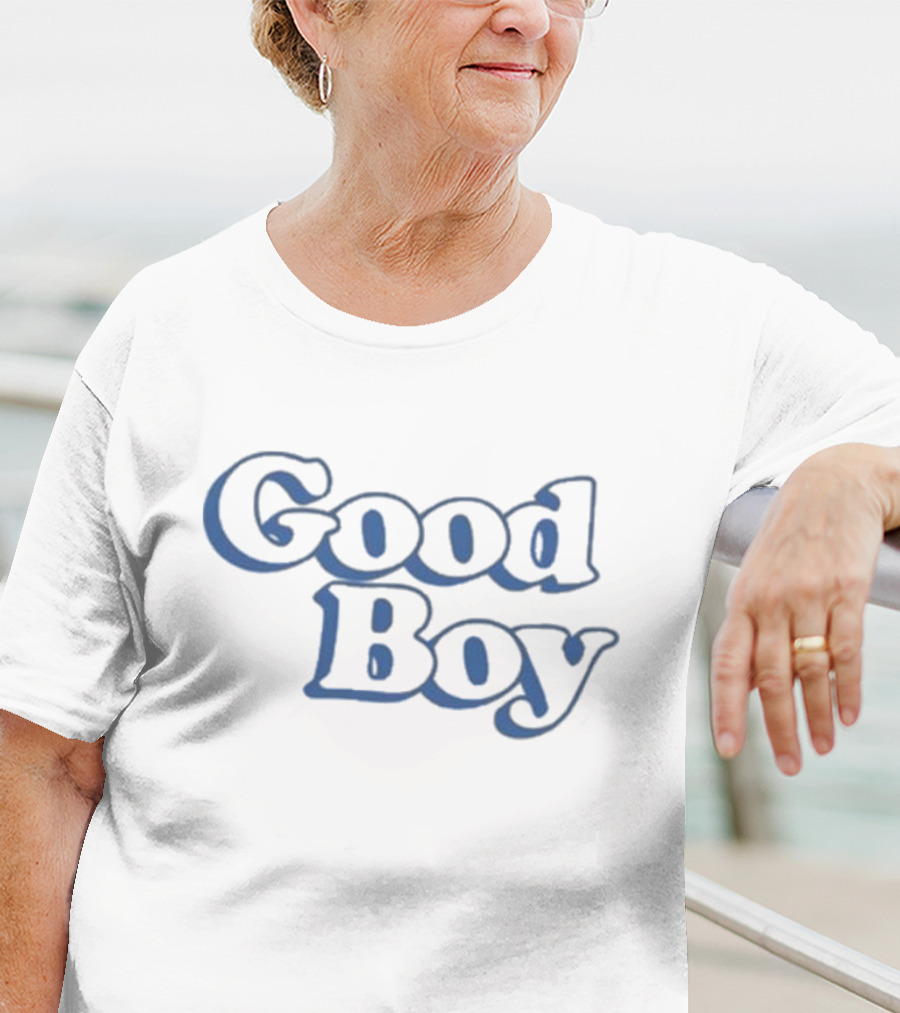 Good Boy Retro Bubble Font Dark Blue Text T-Shirt