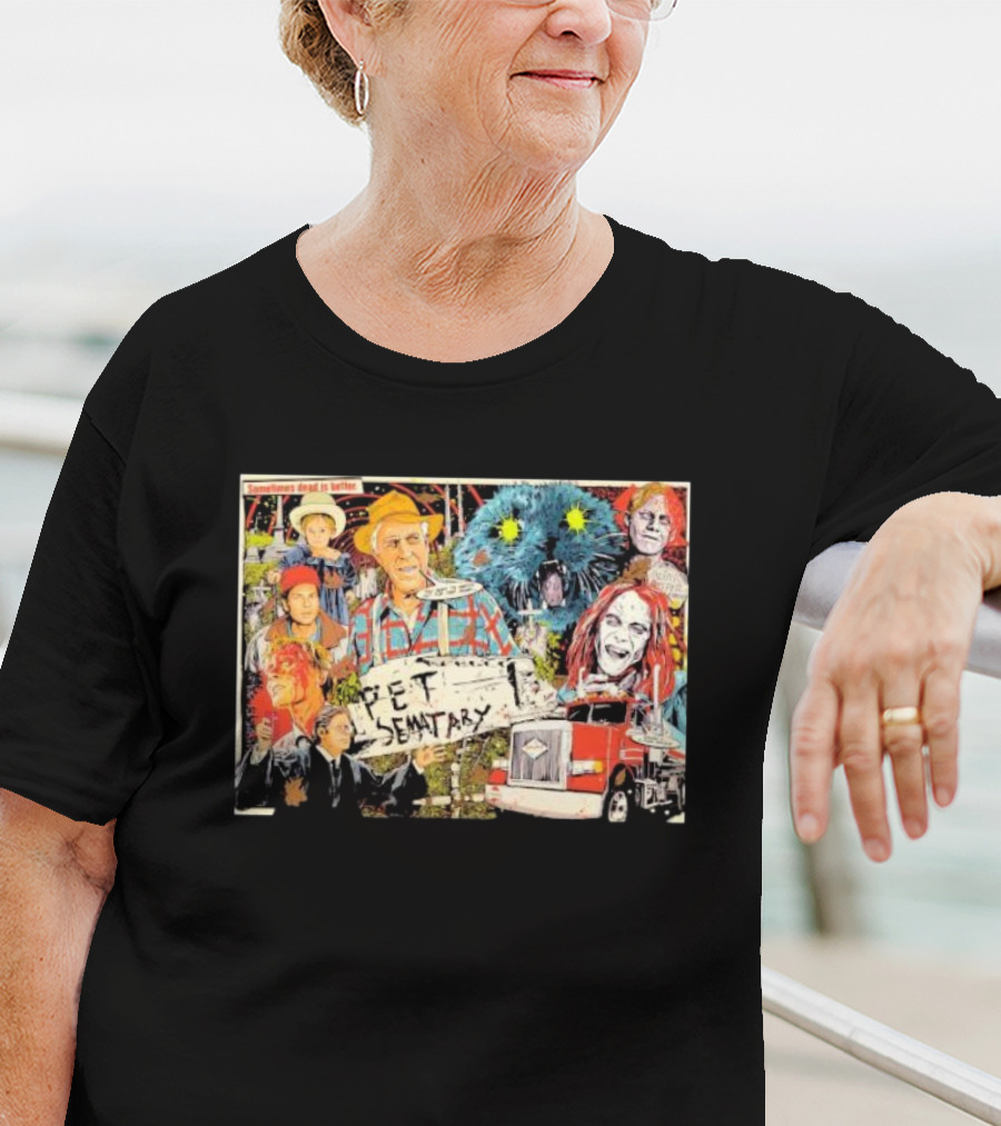 Pet Sematary Sometimes Dead Is Better Horror Characters Collage With Cat And Truck T-Shirt