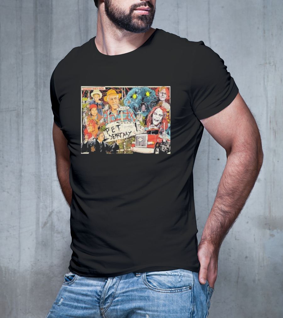 Pet Sematary Sometimes Dead Is Better Horror Characters Collage With Cat And Truck T-Shirt