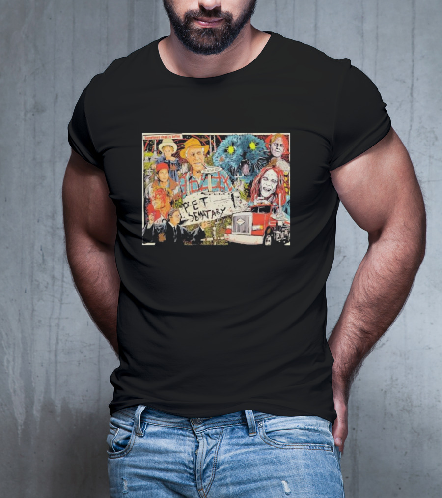 Pet Sematary Sometimes Dead Is Better Horror Characters Collage With Cat And Truck T-Shirt