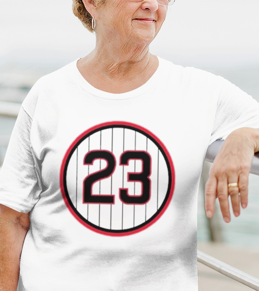 Ryne Sandberg Number 23 Pinstripe Circular Emblem T-Shirt