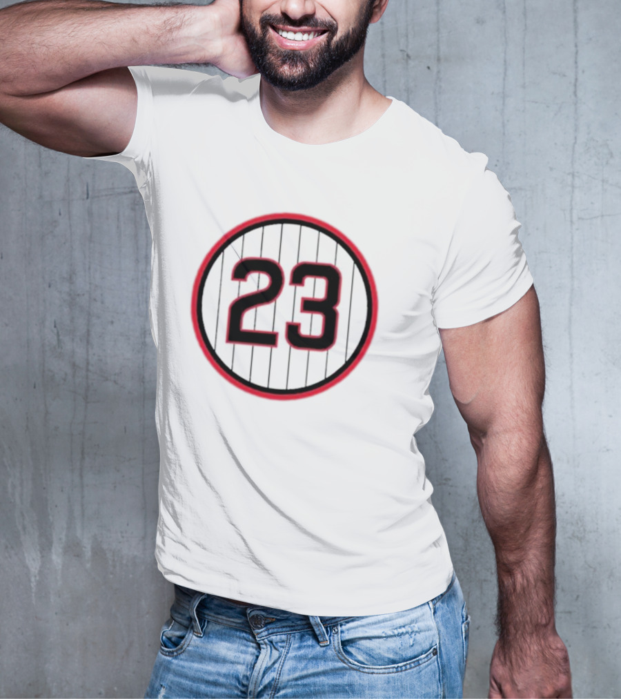 Ryne Sandberg Number 23 Pinstripe Circular Emblem T-Shirt