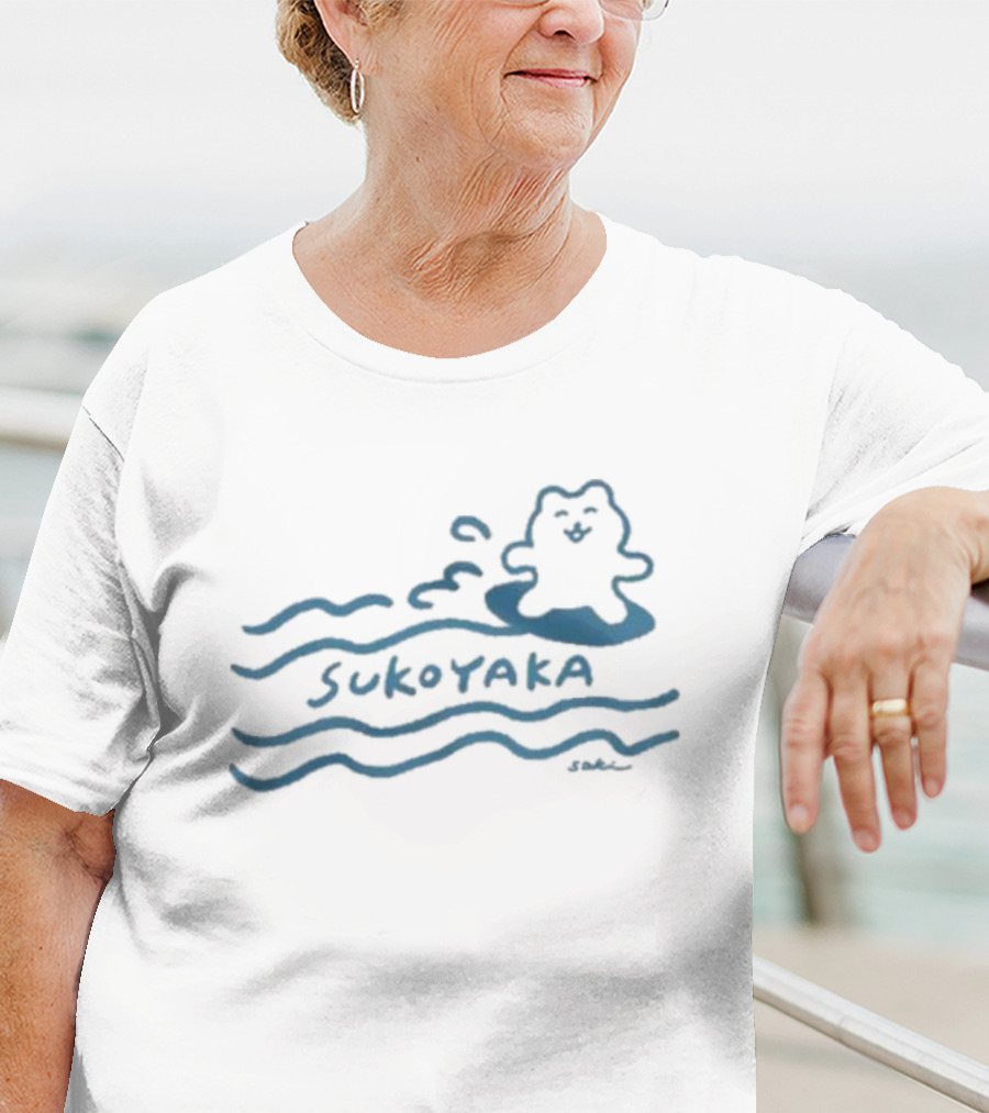 Sukoyaka Smiling Figure On Waves Regular Fit T-Shirt