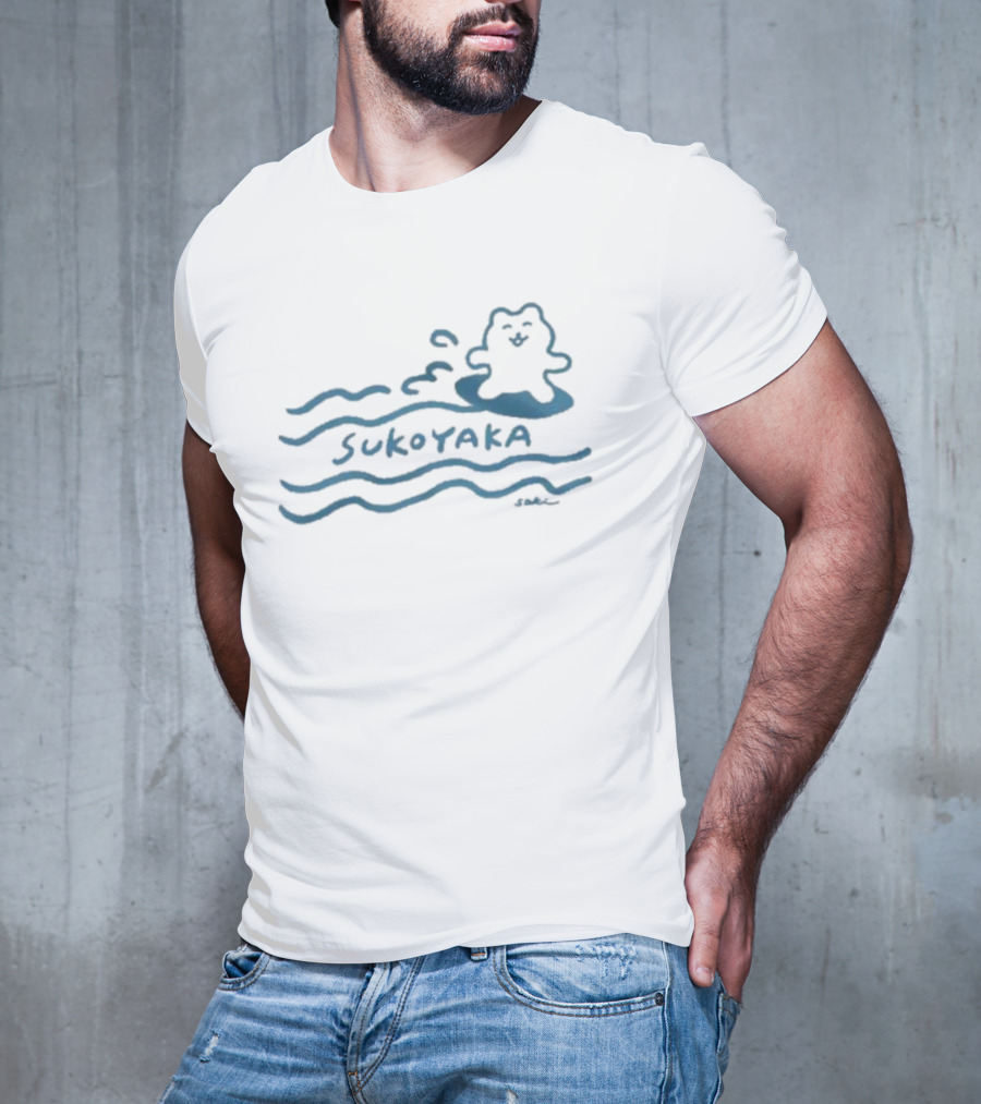 Sukoyaka Smiling Figure On Waves Regular Fit T-Shirt