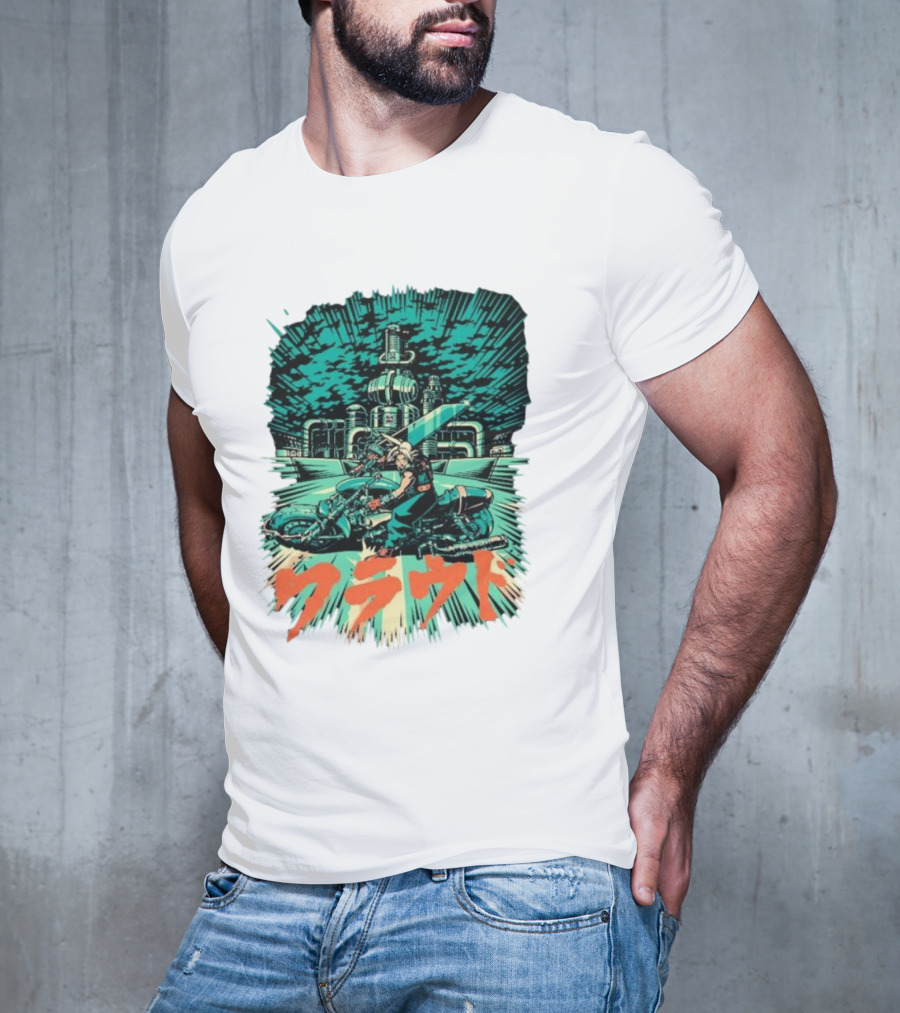 Cloud Motorcycle Slide PixelEyeBat Midgar Scene T-Shirt