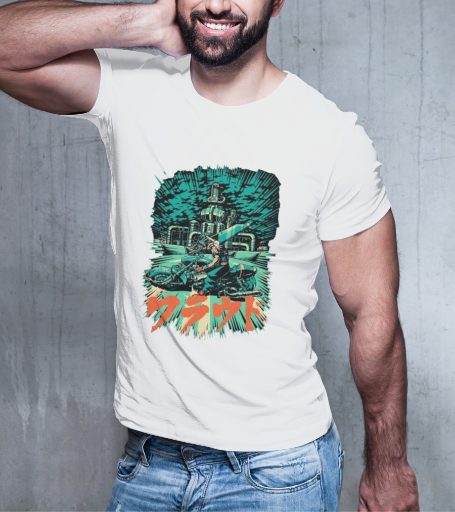 Cloud Motorcycle Slide PixelEyeBat Midgar Scene T-Shirt