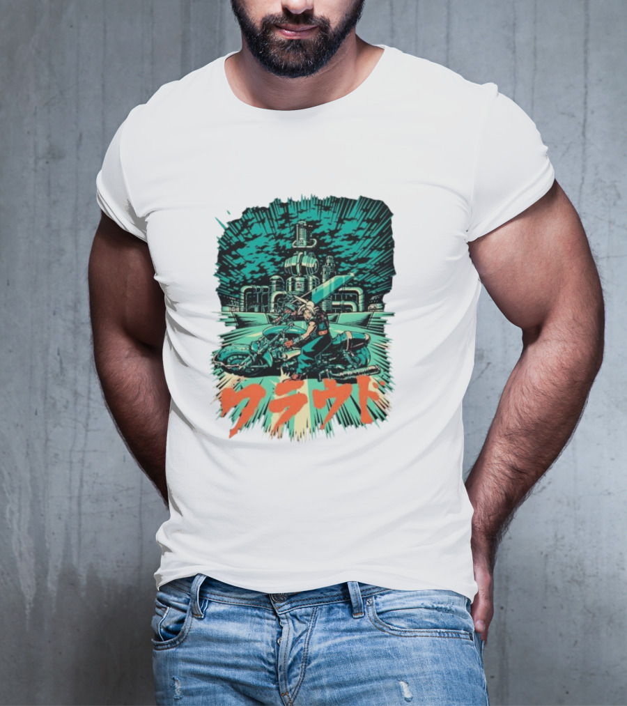 Cloud Motorcycle Slide PixelEyeBat Midgar Scene T-Shirt