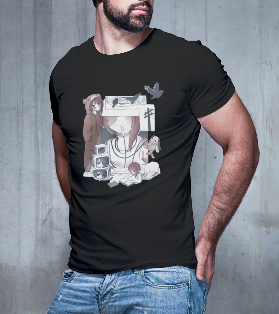 Serial Experiments Lain Bear Hoodie Monitor Crows Doll T-Shirt