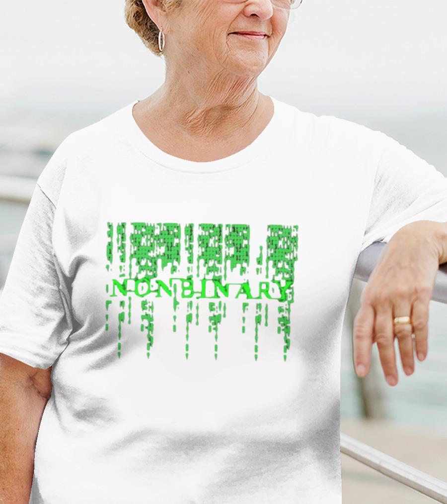 Non Binary Code Matrix-Inspired Green Text T-Shirt