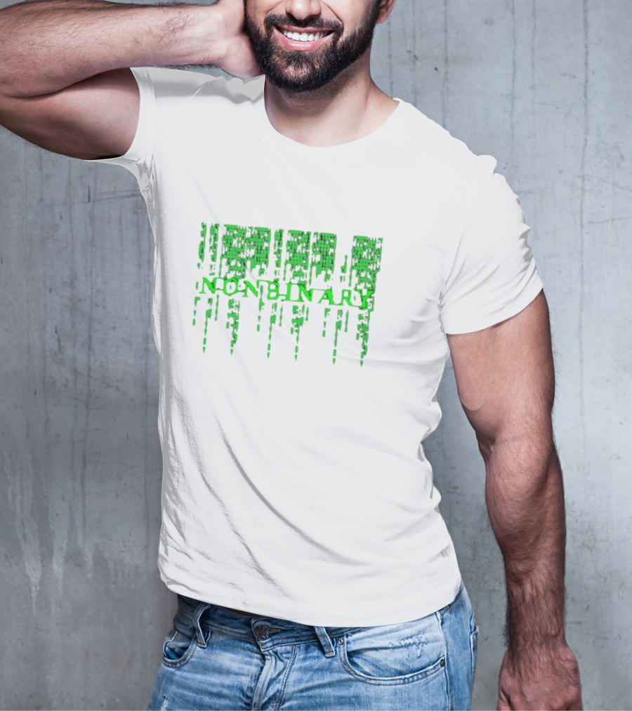 Non Binary Code Matrix-Inspired Green Text T-Shirt