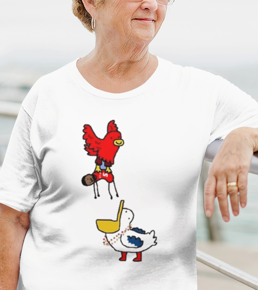 Atlanta Hawks Trade Dejounte Murray Featuring Cartoon Red Hawk Flying Over Pelican T-Shirt
