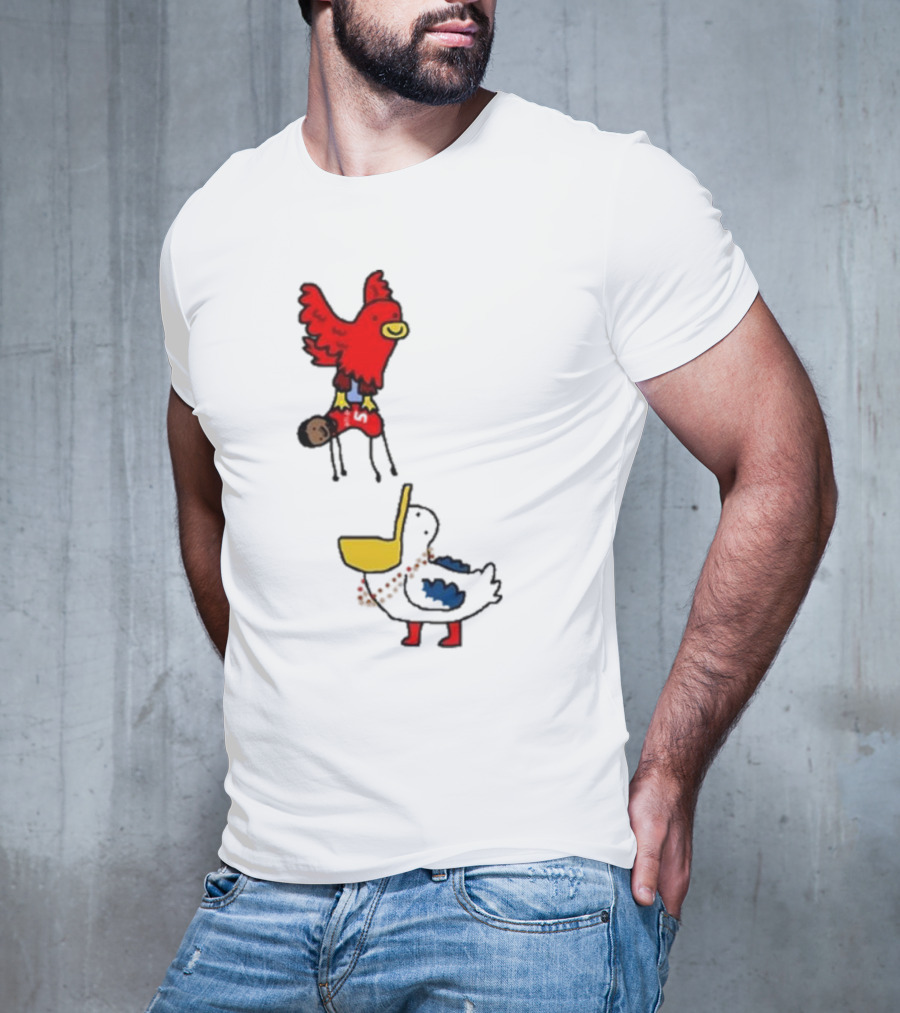 Atlanta Hawks Trade Dejounte Murray Featuring Cartoon Red Hawk Flying Over Pelican T-Shirt