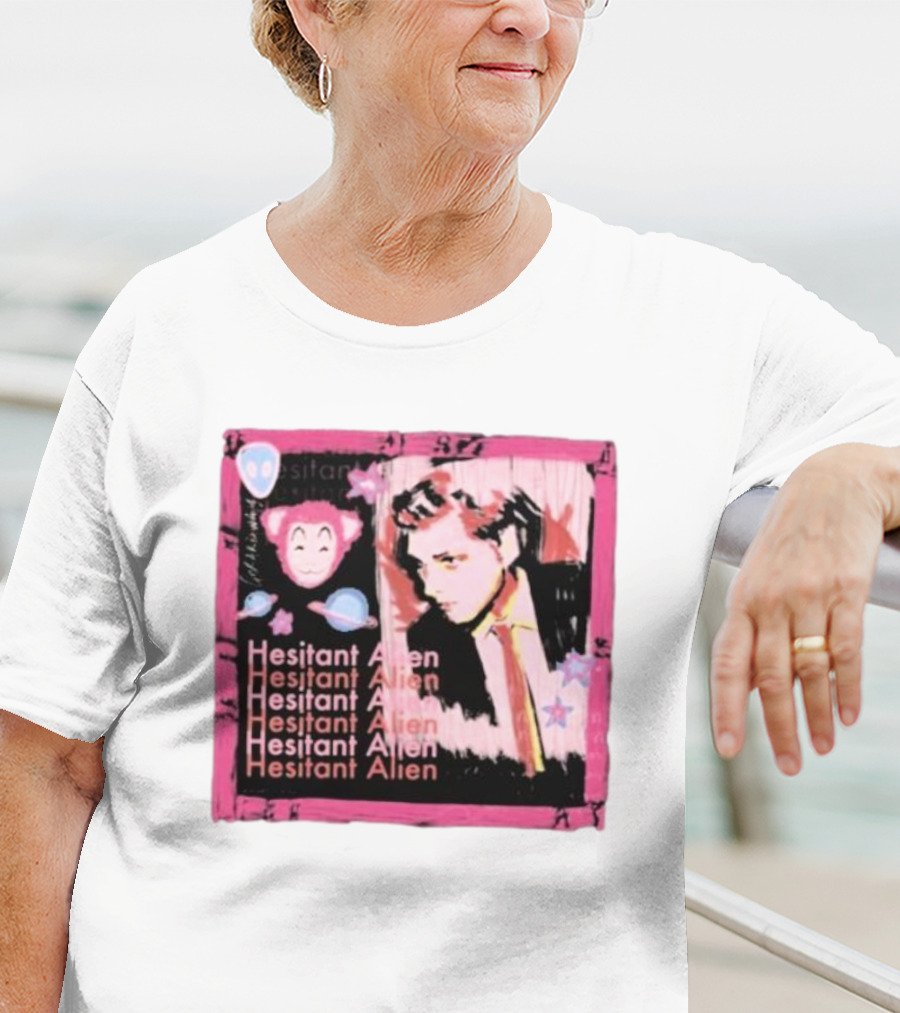 Hesitant Alien Pink Portrait Repeated Text And Mask Cartoon T-Shirt