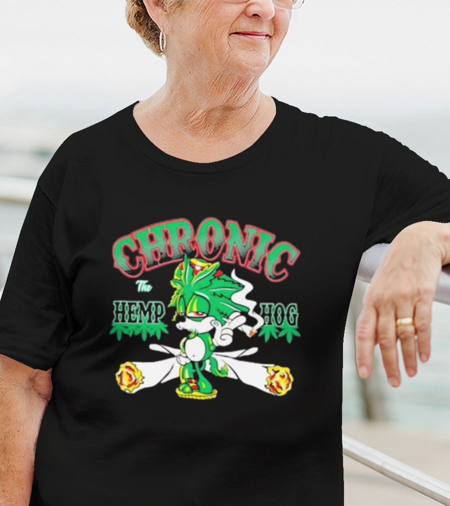 Chronic The Hemp Hog Smoking Cannabis Leaves Humor T-Shirt