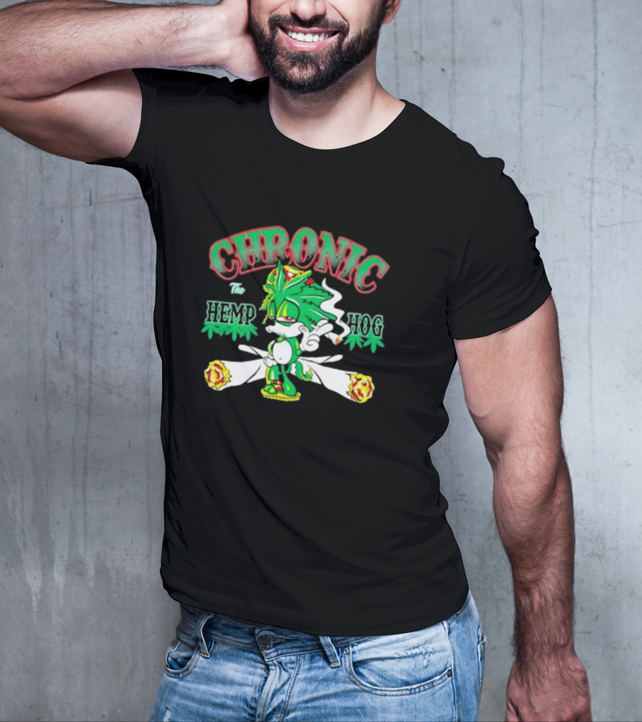 Chronic The Hemp Hog Smoking Cannabis Leaves Humor T-Shirt