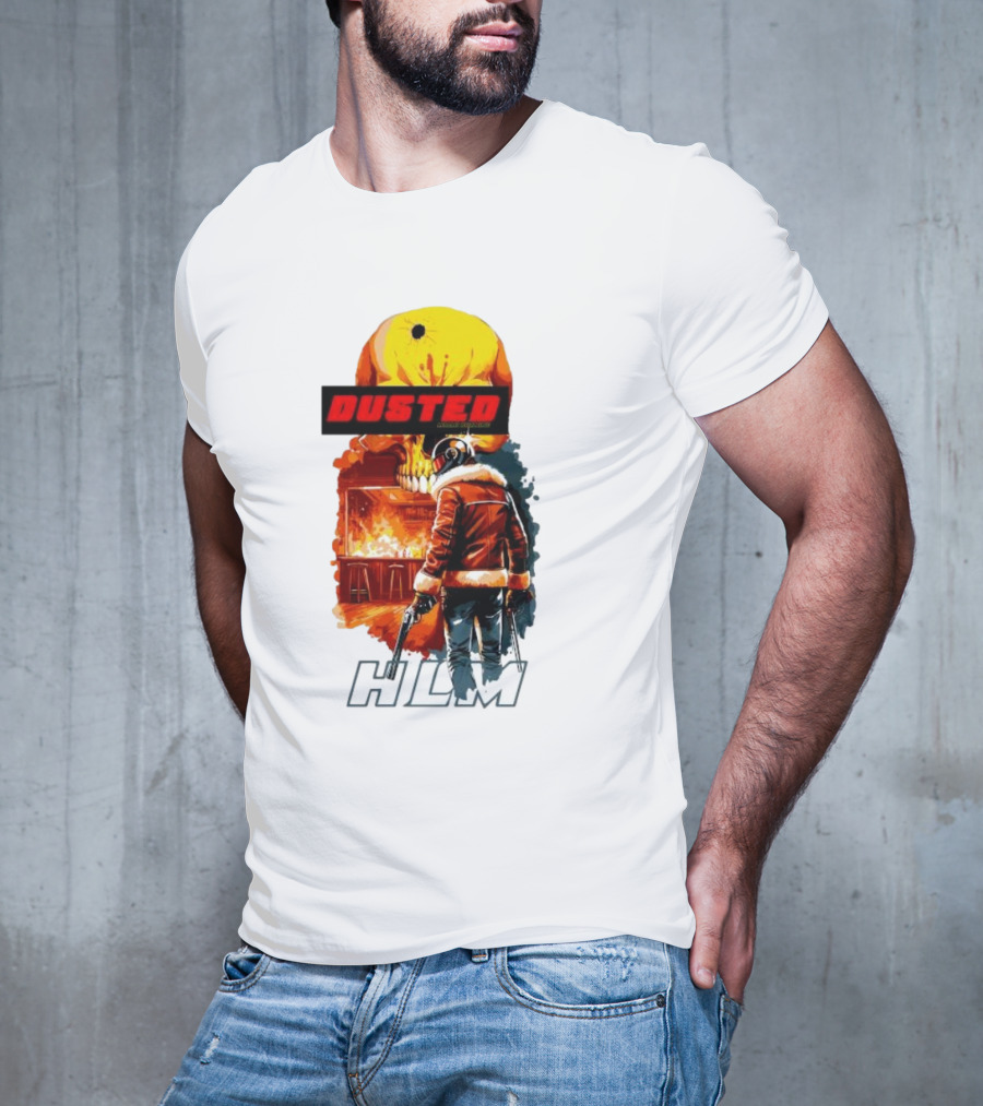 Dusted Miami Burnine Hlm Flame Skull Pilot Jacket Guns T-Shirt