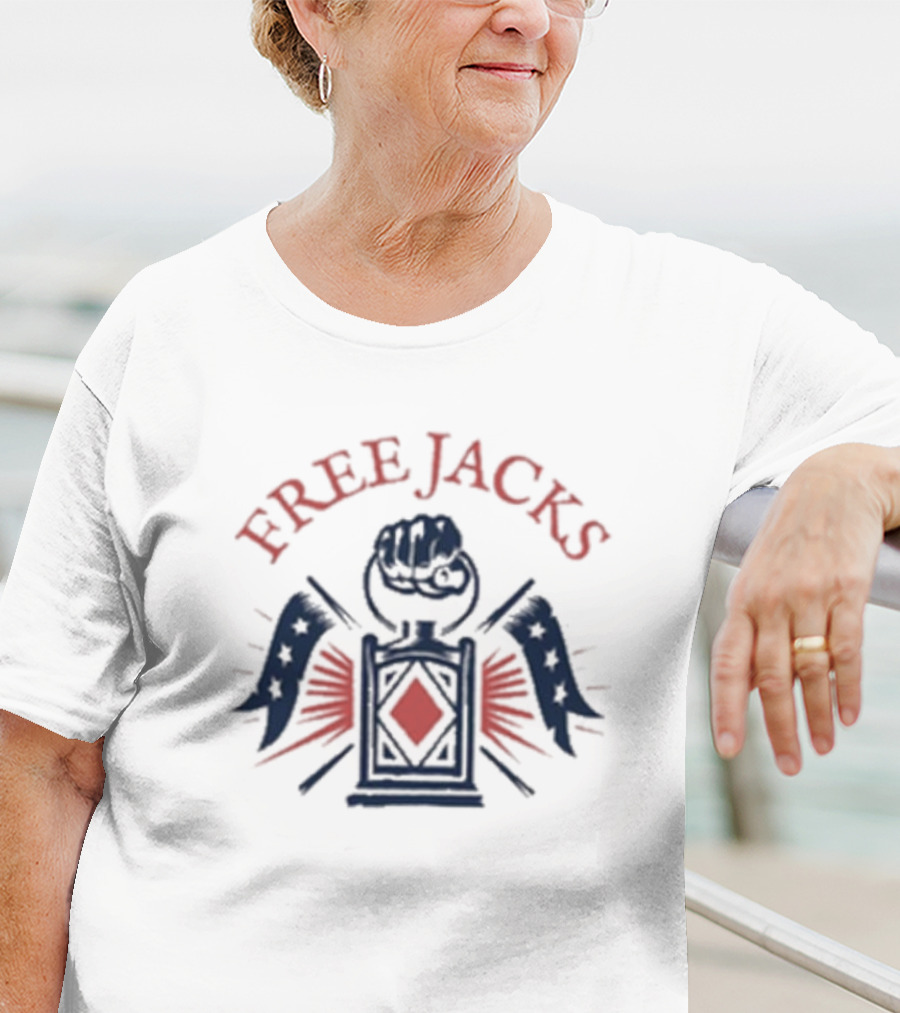 Free Jacks Fist With Stars And Flags Rugby Emblem New England T-Shirt