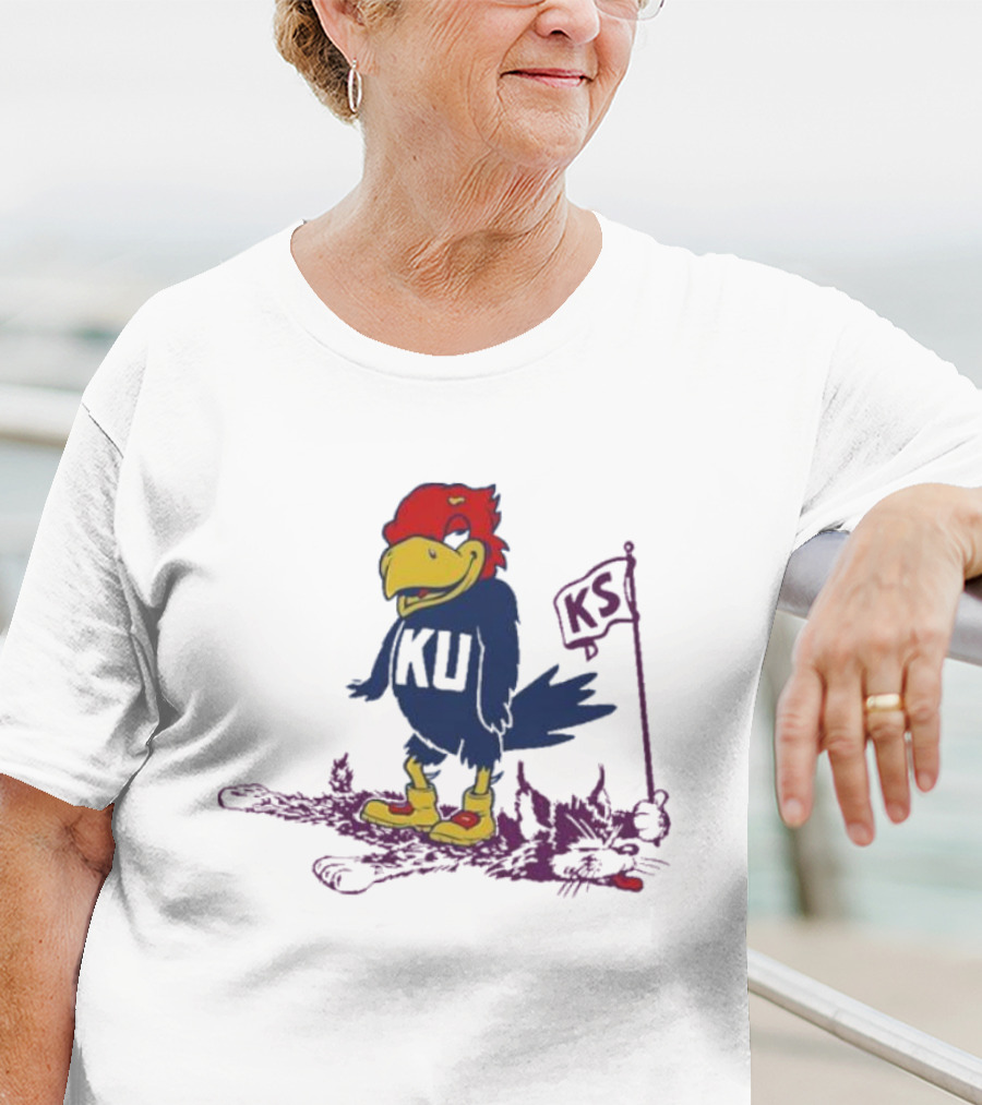 Kansas Jayhawks Vintage Rare Rivalry KU KS Flag T-Shirt