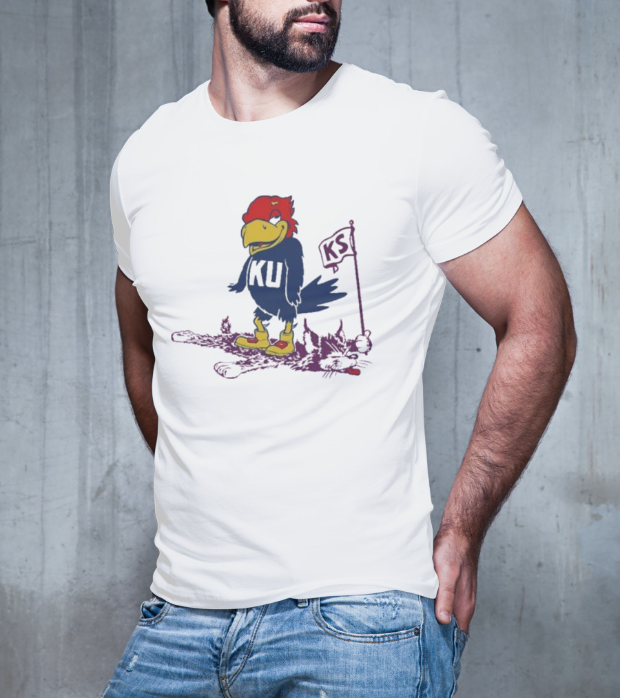 Kansas Jayhawks Vintage Rare Rivalry KU KS Flag T-Shirt