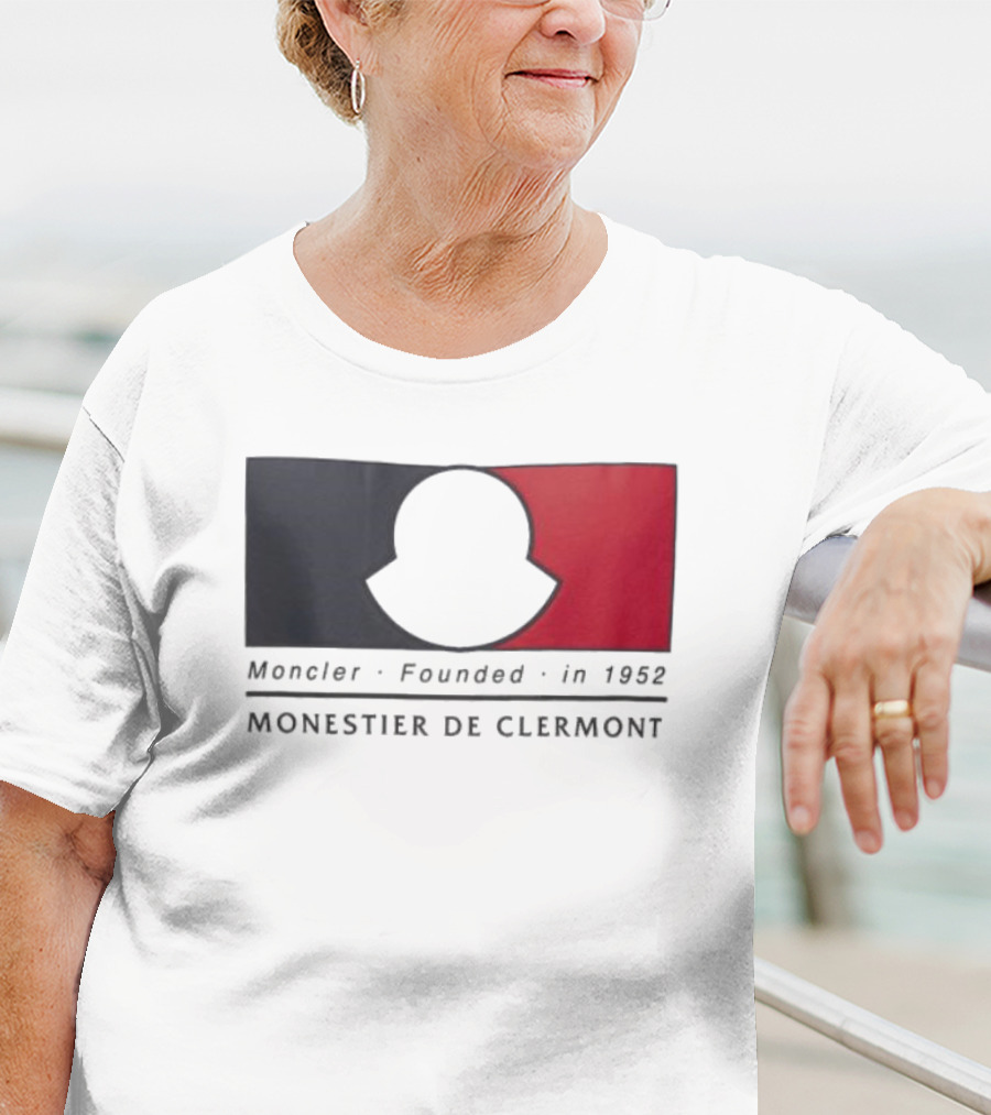 Moncler Founded In 1952 Monestier De Clermont Sky Blue Logo Black Red T-Shirt