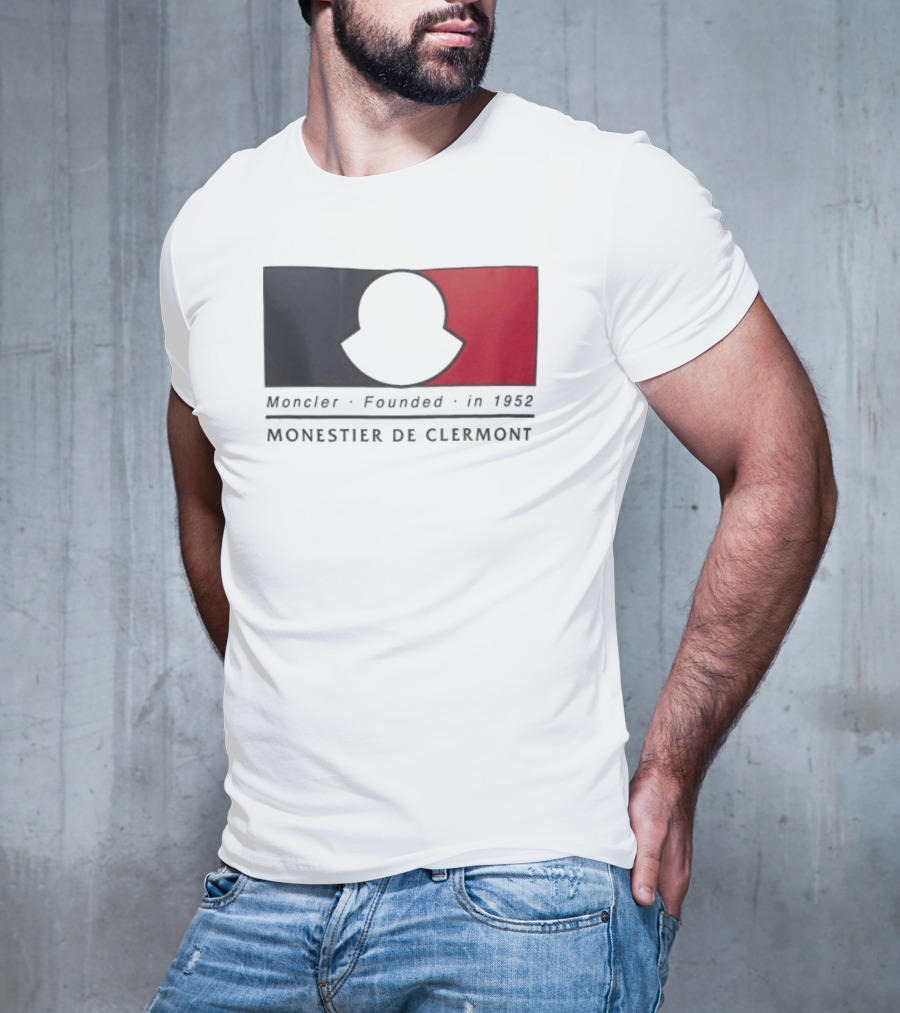 Moncler Founded In 1952 Monestier De Clermont Sky Blue Logo Black Red T-Shirt