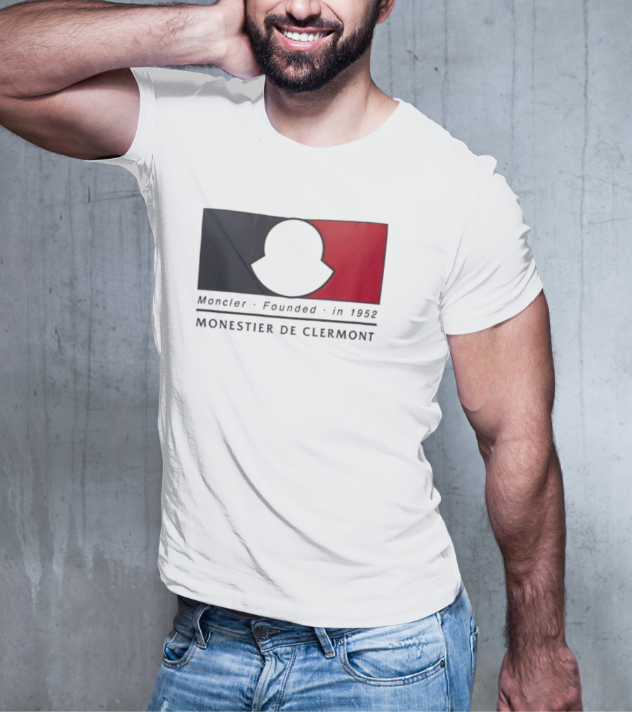 Moncler Founded In 1952 Monestier De Clermont Sky Blue Logo Black Red T-Shirt