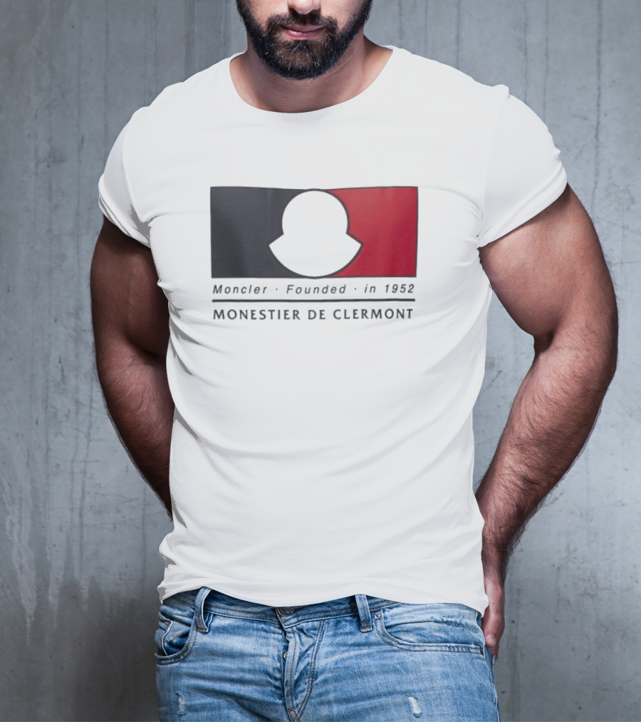 Moncler Founded In 1952 Monestier De Clermont Sky Blue Logo Black Red T-Shirt