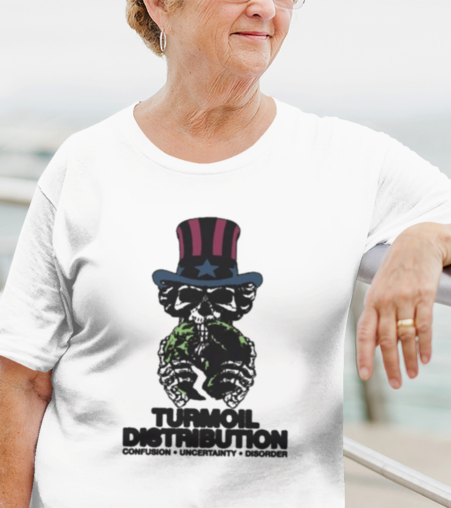 Turmoil Distribution Uncle Sam Confusion Uncertainty Disorder Skulls Earth T-Shirt
