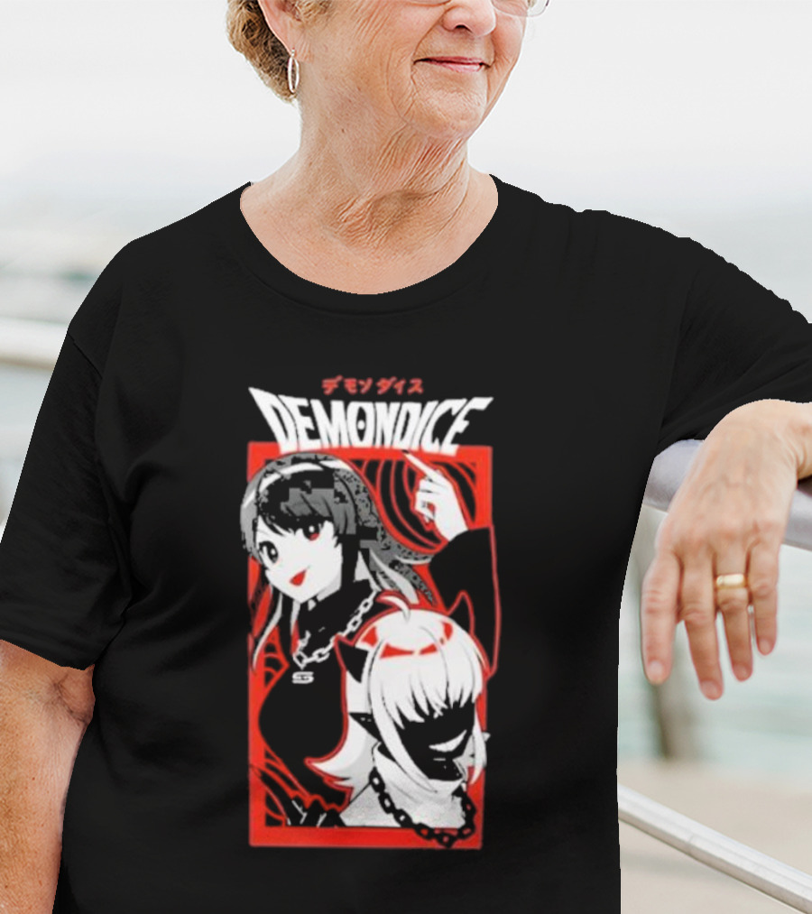 DEMONDICE Anime Style Red And White Character Design Chains T-Shirt