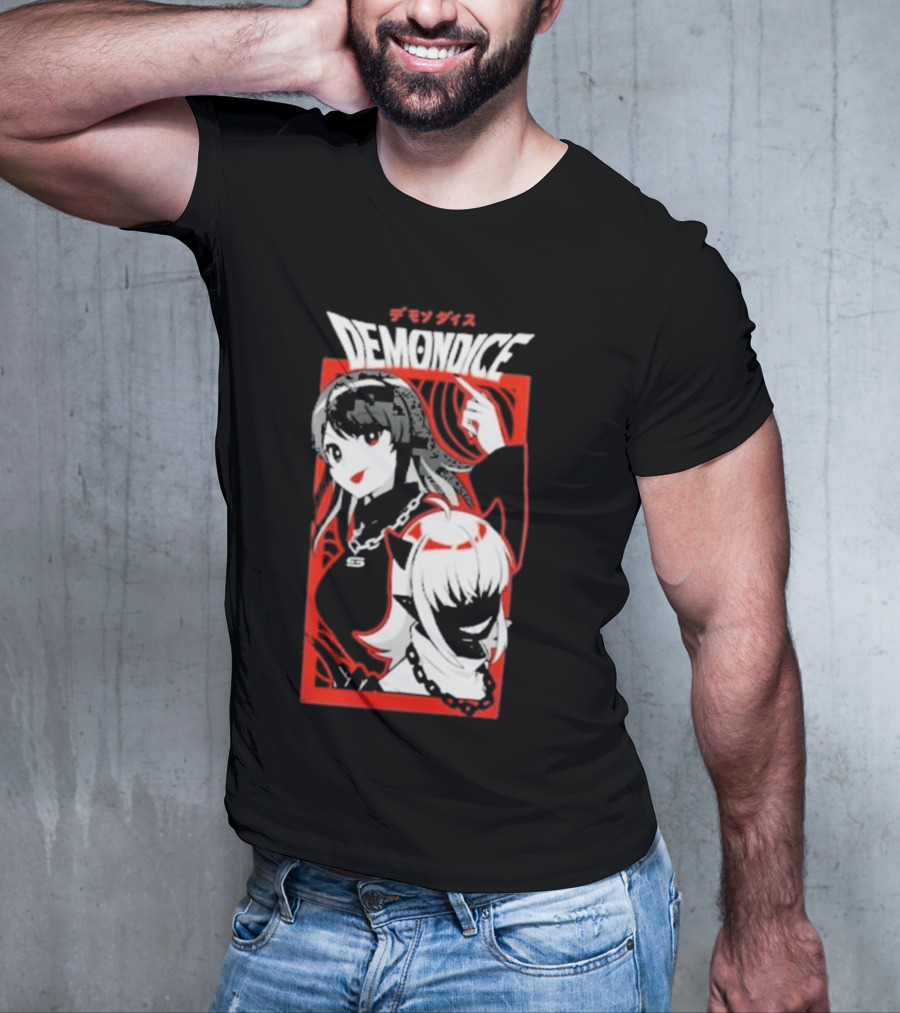 DEMONDICE Anime Style Red And White Character Design Chains T-Shirt