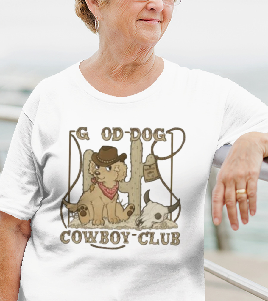 Good Dog Cowboy Club Cute Puppy With Bandana And Cowboy Hat In Western Scene T-Shirt