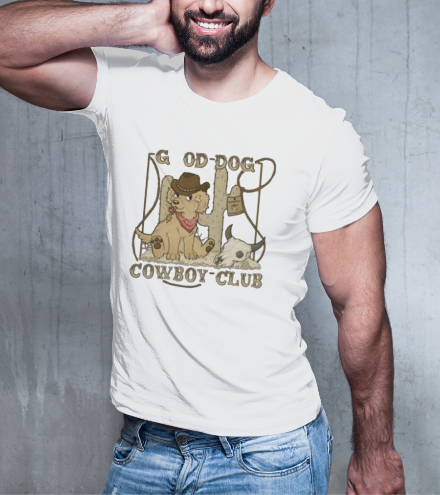 Good Dog Cowboy Club Cute Puppy With Bandana And Cowboy Hat In Western Scene T-Shirt