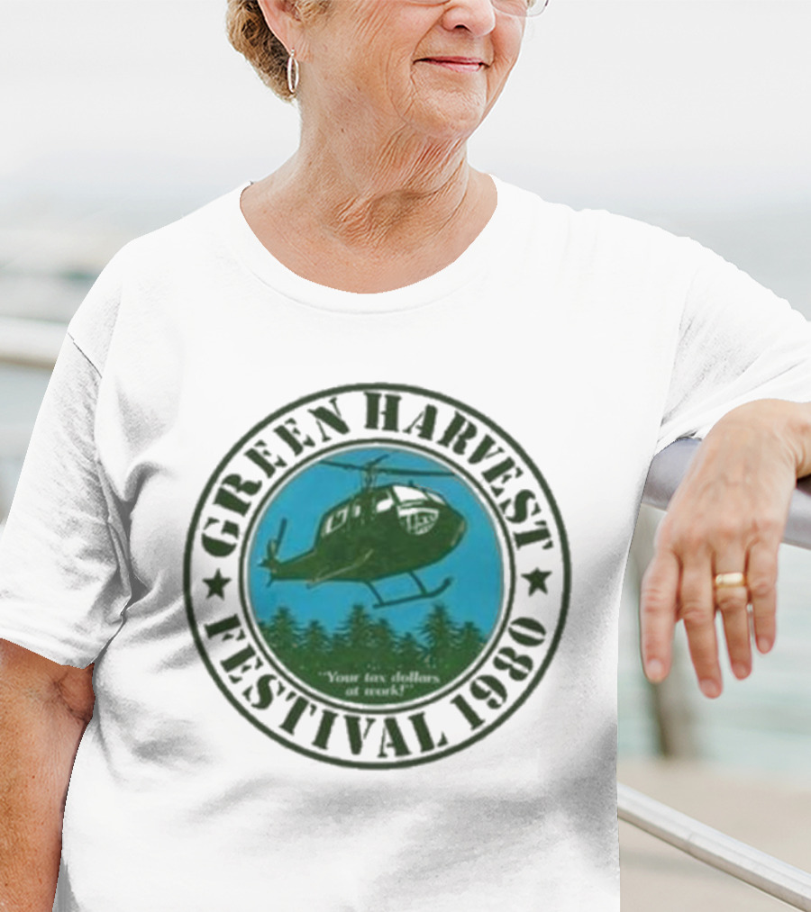 Green Harvest Festival Crazy Helicopter Forest Scene T-Shirt