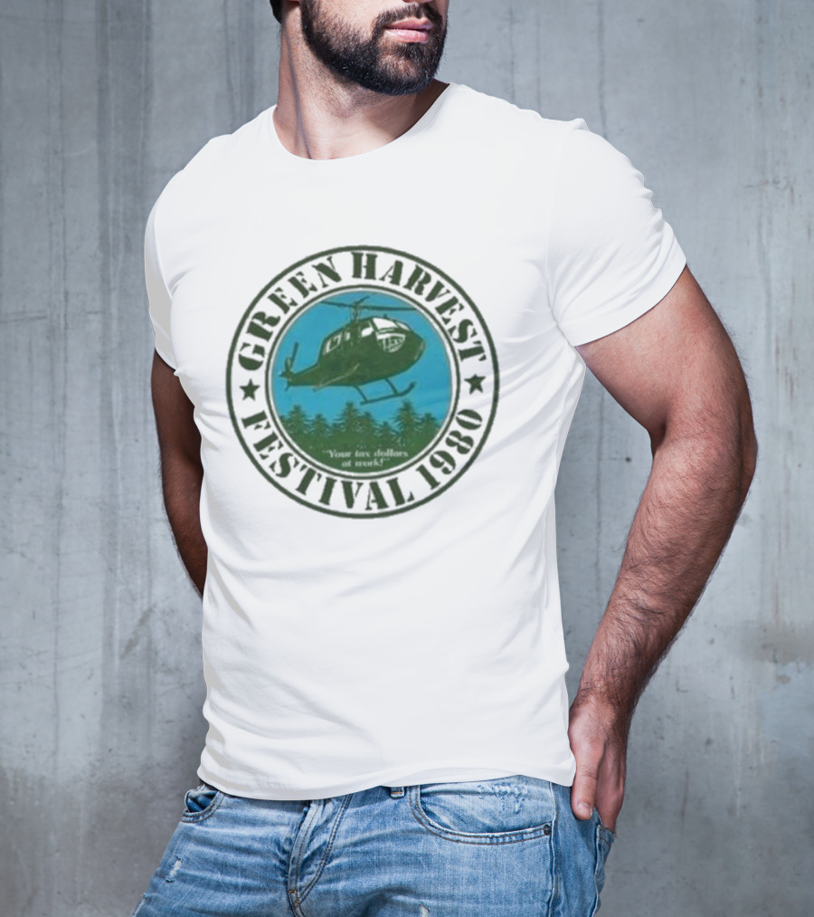 Green Harvest Festival Crazy Helicopter Forest Scene T-Shirt