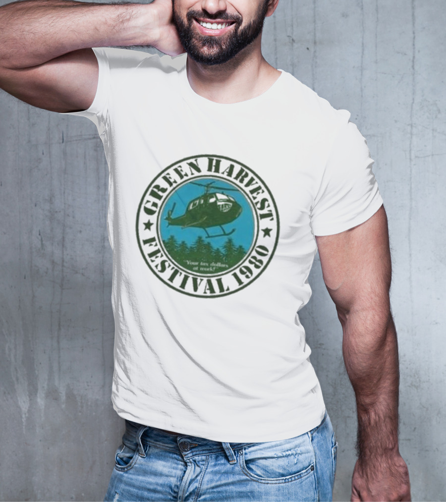 Green Harvest Festival Crazy Helicopter Forest Scene T-Shirt