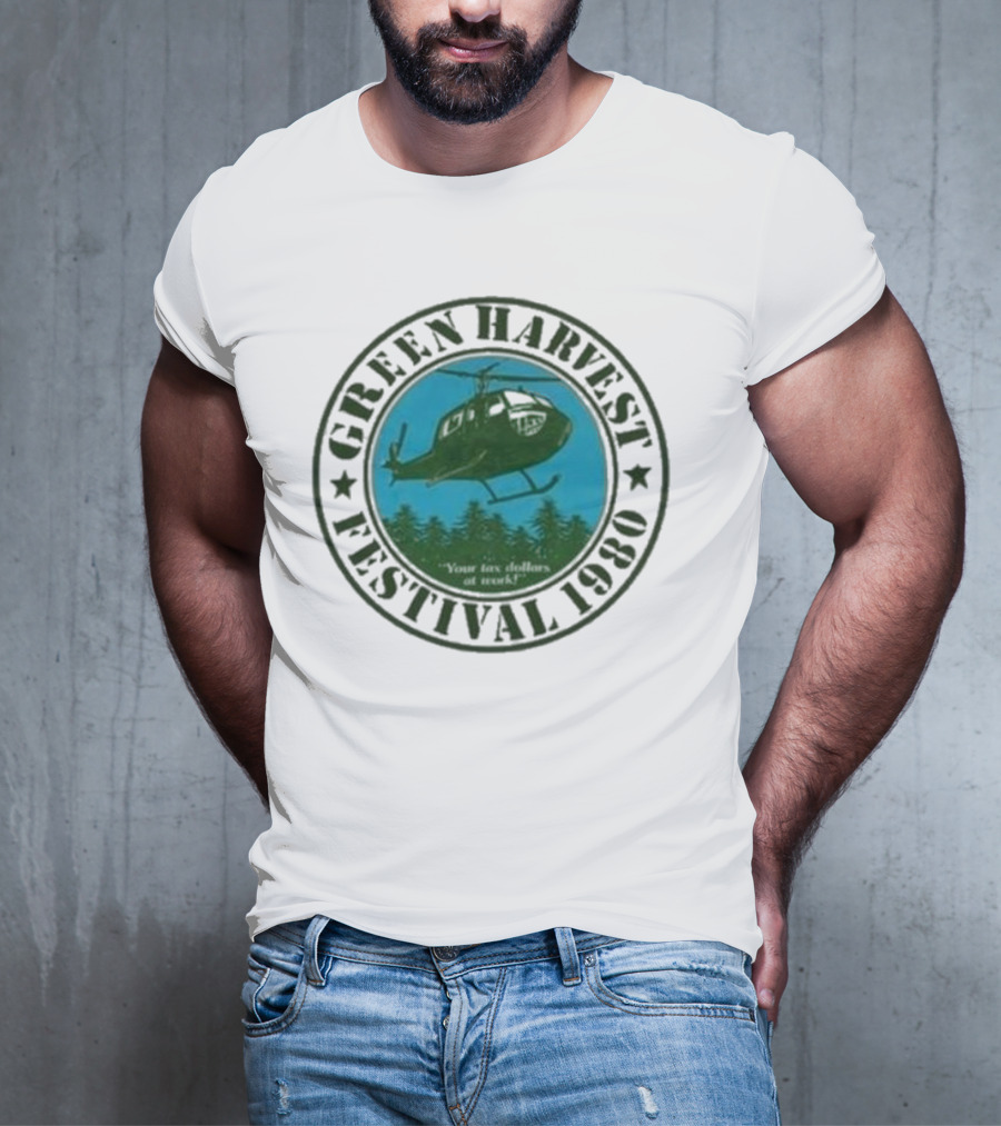 Green Harvest Festival Crazy Helicopter Forest Scene T-Shirt