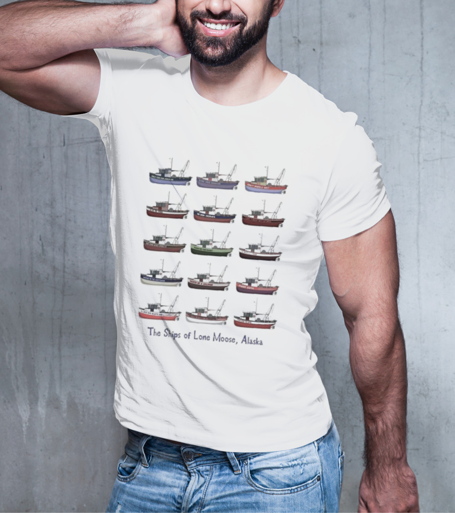 The Ships Of Lone Moose Alaska Colorful Fishing Boats T-Shirt