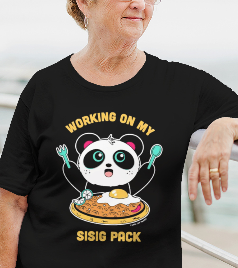 Pandi The Panda Enjoying Sisig Delight With Utensils And Egg T-Shirt