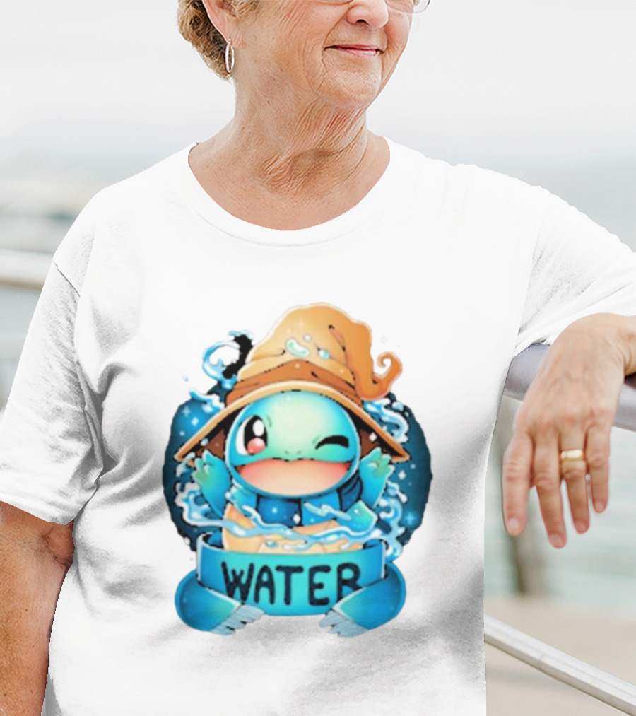 Squirtle Wizard Water Winking Blue Hat T-Shirt