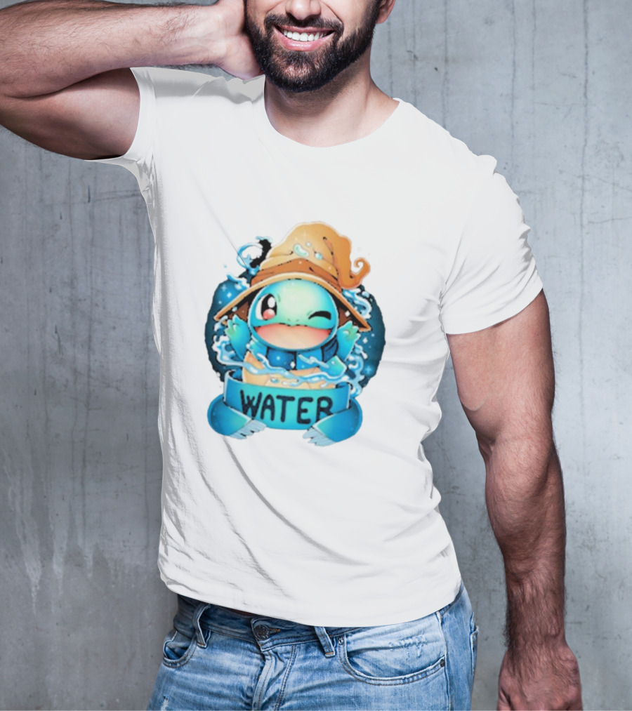 Squirtle Wizard Water Winking Blue Hat T-Shirt