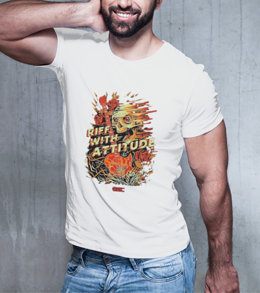 Nuclear Blast Records Riff With Attitude Skull Guitar Roses T-Shirt
