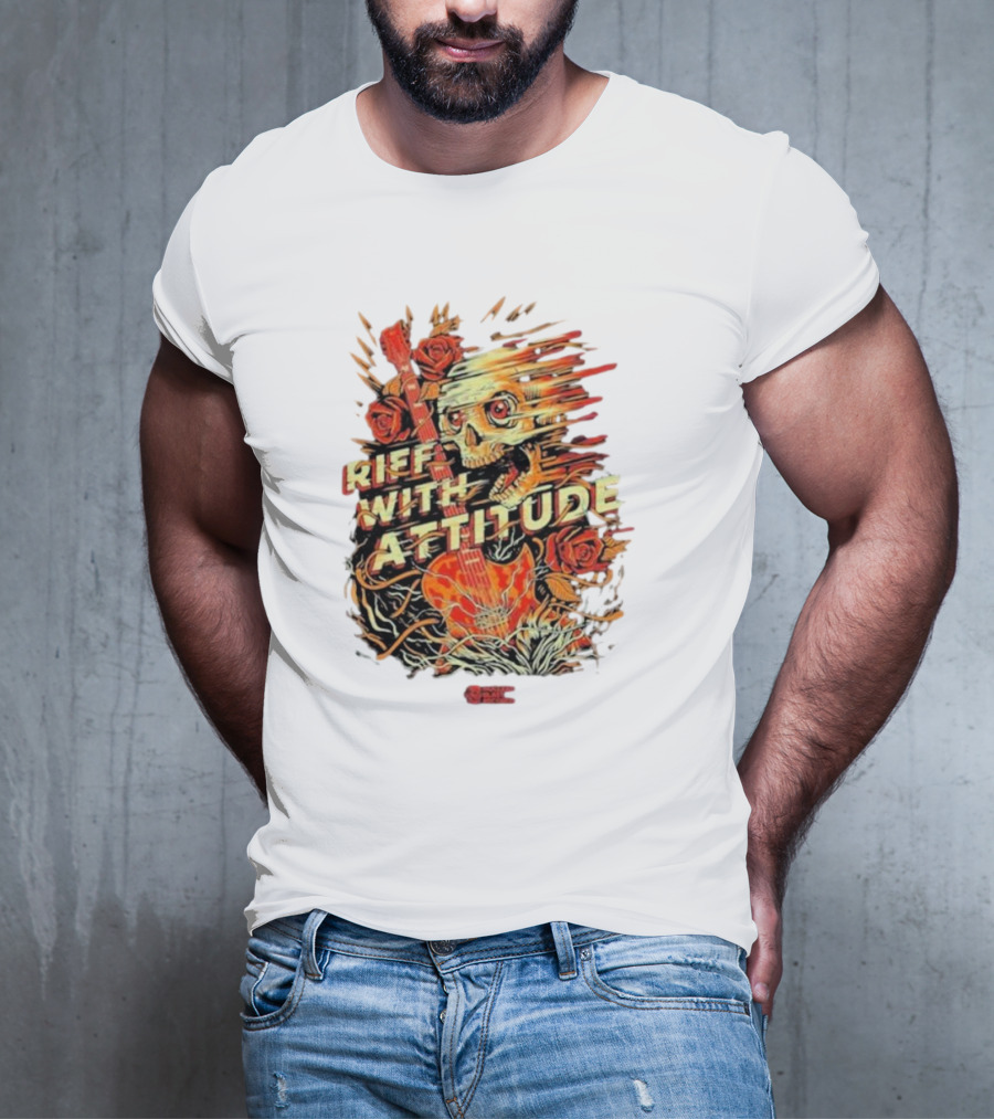 Nuclear Blast Records Riff With Attitude Skull Guitar Roses T-Shirt